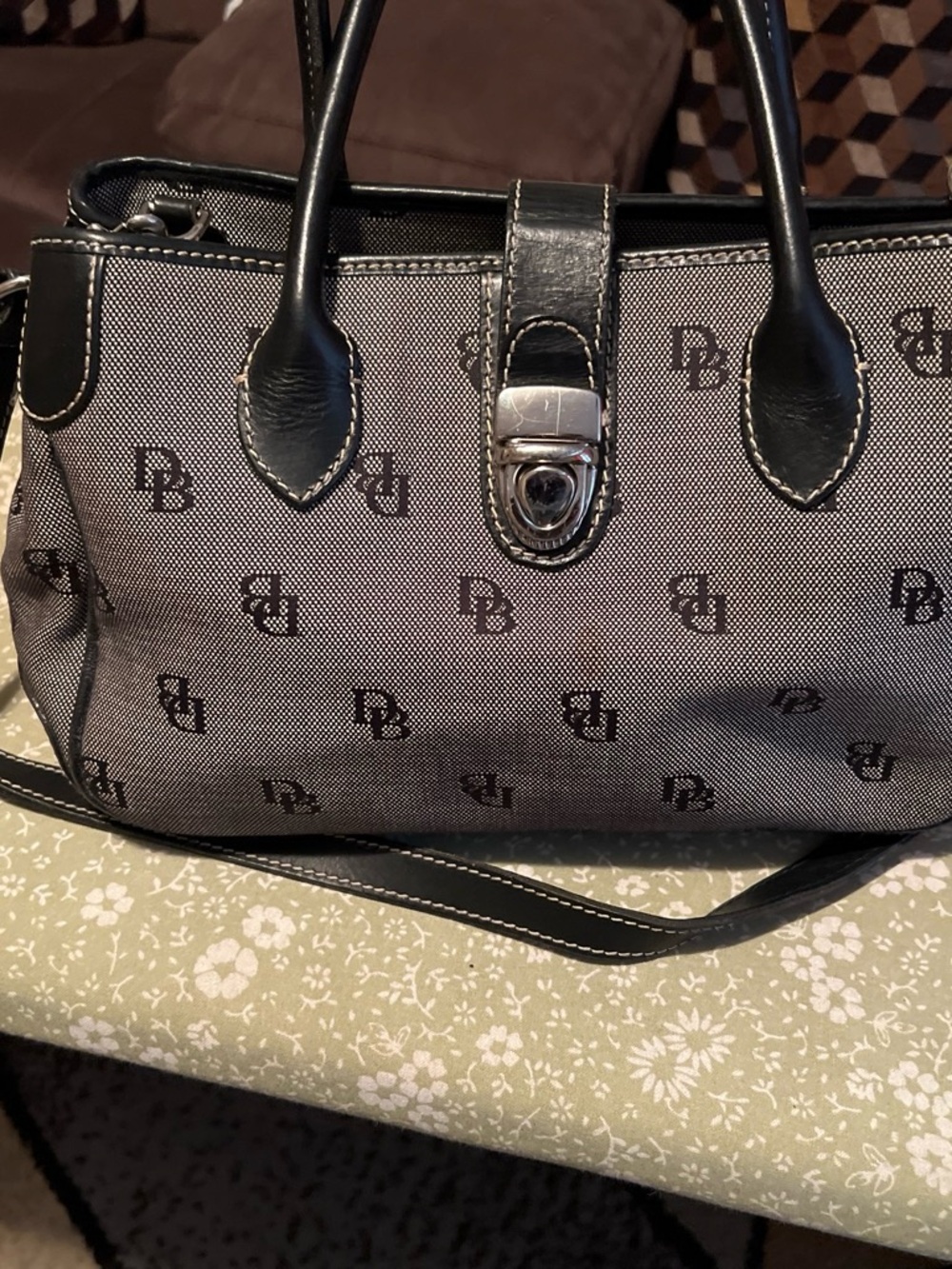 Dooney & Bourke Black and Gray Monogram Shoulder Bag